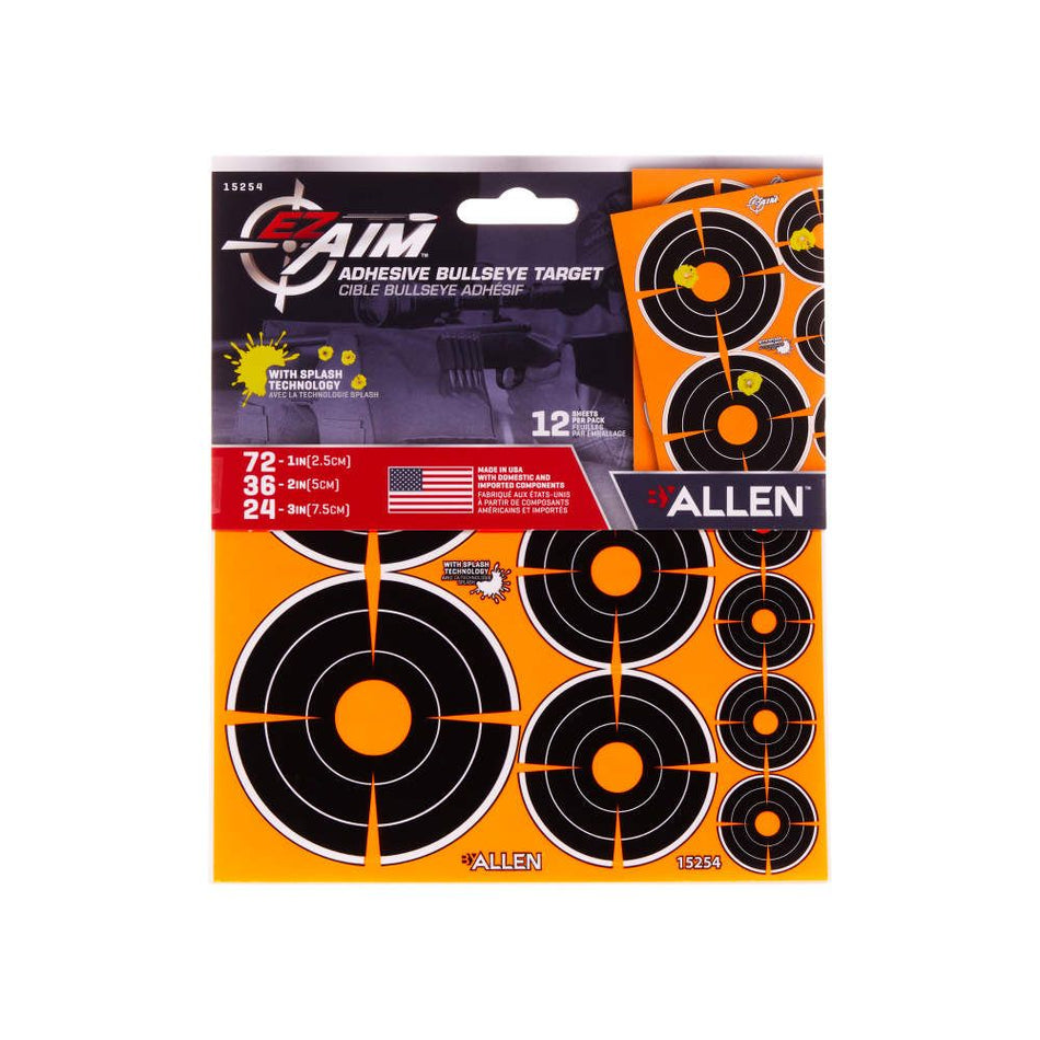 EZ AIM Adhesive Splash Bullseye Variety Pack 1IN-72, 2IN-36, 3IN-24