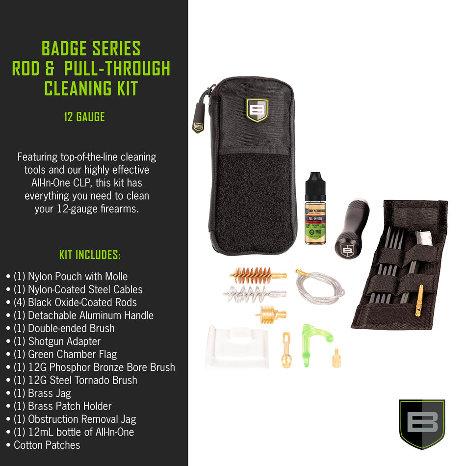 Badge Series - 12G Rod and Pull Through Cleaning Kit With Molle Pouch